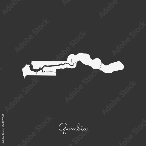 Gambia region map: white outline on grey background. Detailed map of Gambia regions. Vector illustration.