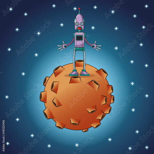 robot standing moon space vector illustration eps 10