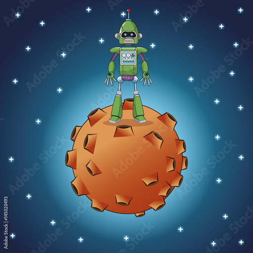 green robot technology moon galaxy vector illustration eps 10