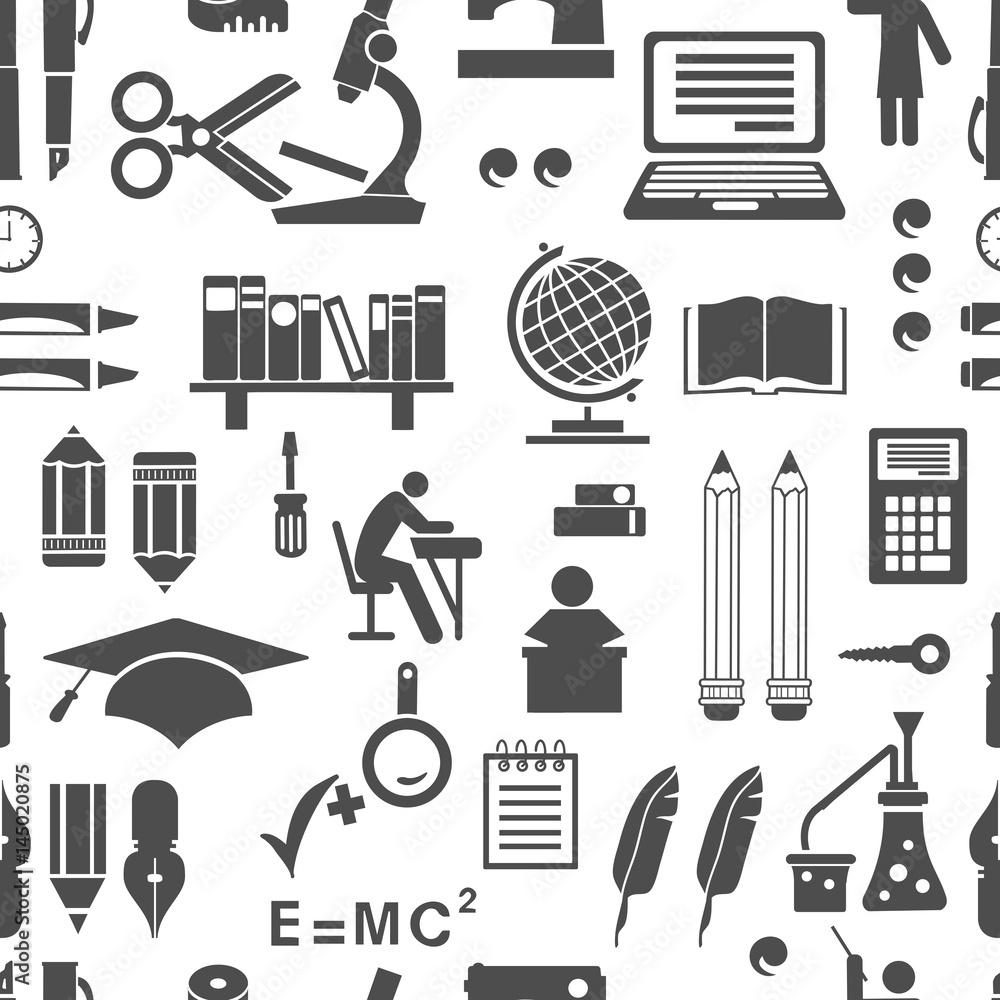 Fototapeta premium Retro school silhouettes things seamless repeating patterns