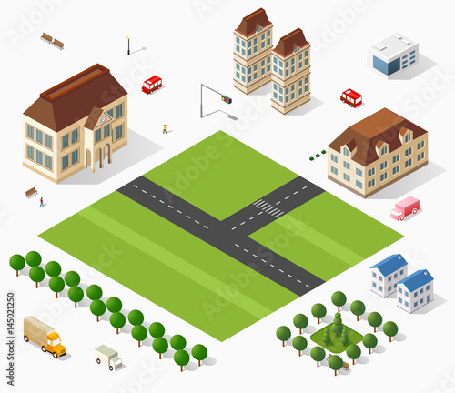 Isometric retro set 3D urban module of the city for construction and modeling of designing megapolis for creative web design and presentations