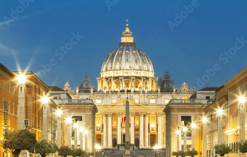 The Saint Peter's Basilica at night.