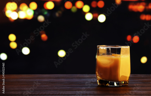 White russian cocktail on blurred photo