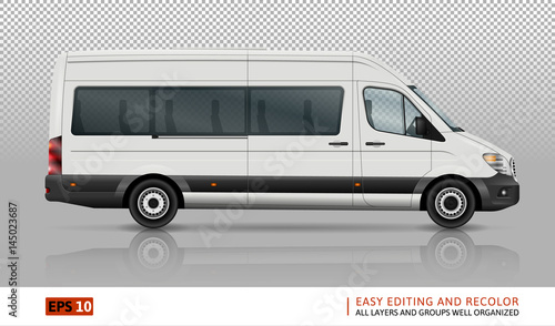 Minivan vector template on transparent background. Isolated city minibus. All layers and groups well organized for easy editing and recolor. View from right side.
