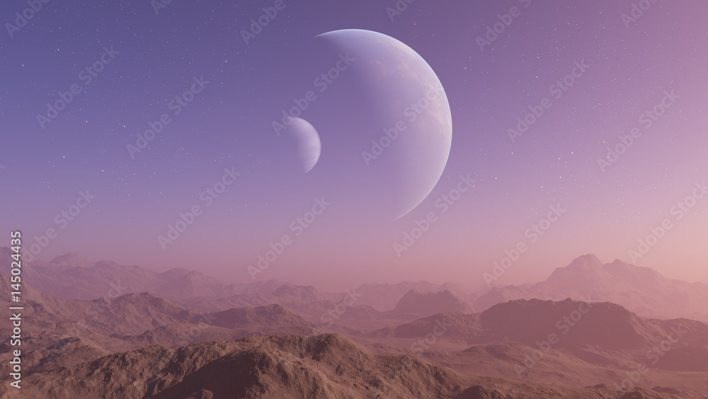Fototapeta premium 3d rendered Space Art: Alien Planet - A Fantasy Landscape