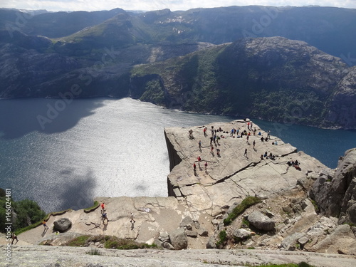 Panorama view with Preikestolen over the beautiful Lysefjord in Norway