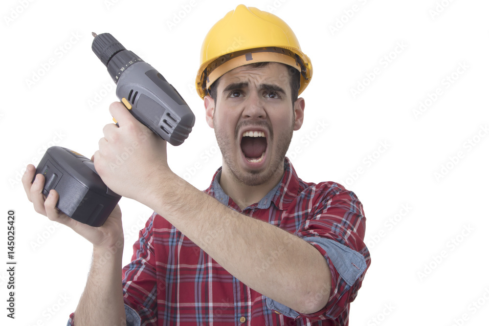 construction drill worker, screaming