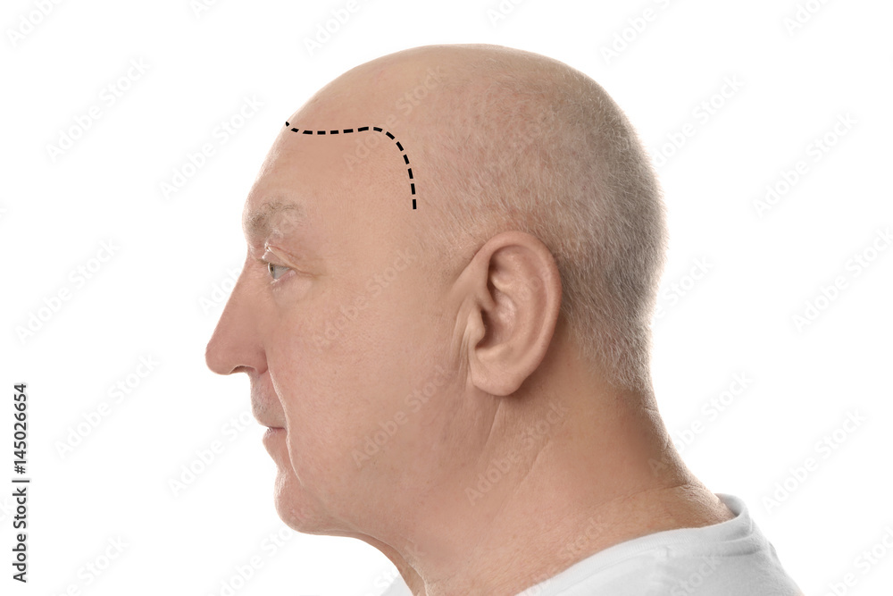 Fototapeta premium Bald senior man on white background