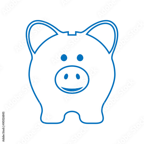 Icono plano hucha cerdito frontal azul en fondo blanco