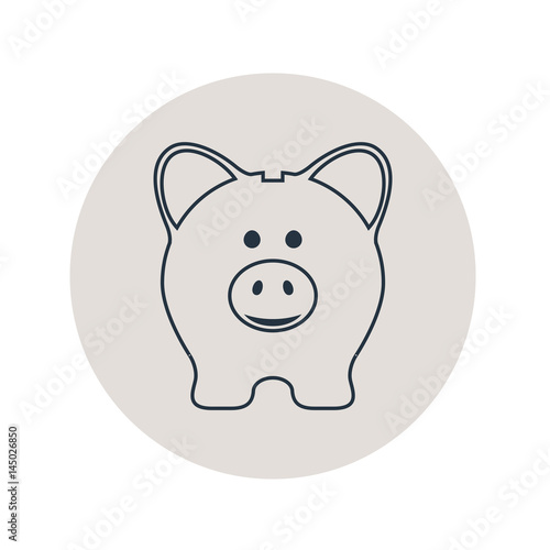Icono plano hucha cerdito frontal en circulo gris