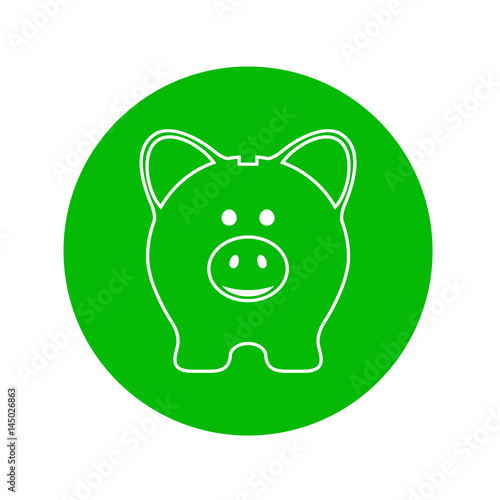 Icono plano hucha cerdito frontal en circulo verde