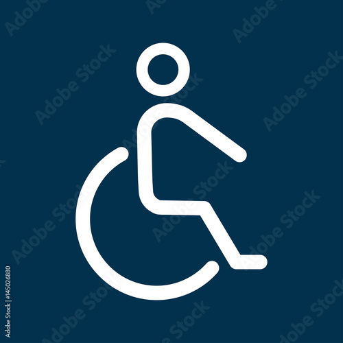 Icono plano silla de ruedas blanco en fondo azul oscuro
