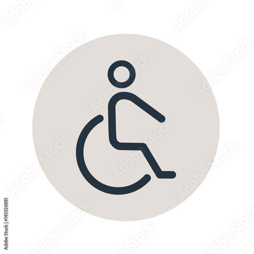 Icono plano silla de ruedas en circulo gris