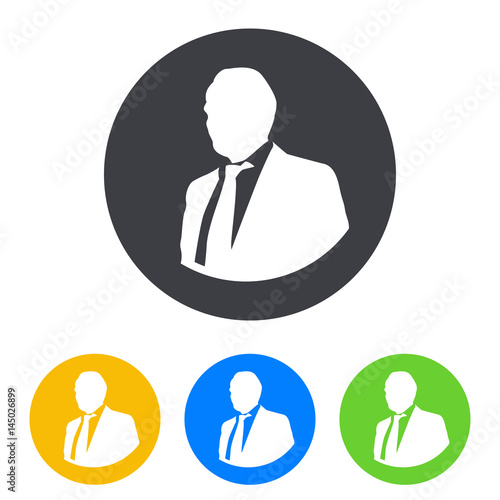 Icono plano silueta torso hombre de negocios en circulo varios colores