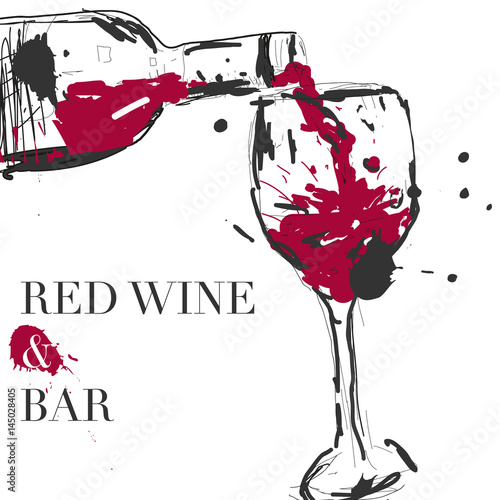Abstract  pour the red wine vector illustration with bottle 