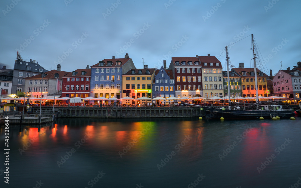 Copenhagen Nyhavn Canal view at blue hour, April 2017