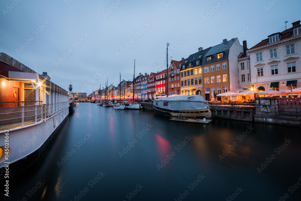 Copenhagen Nyhavn Canal view at blue hour, April 2017
