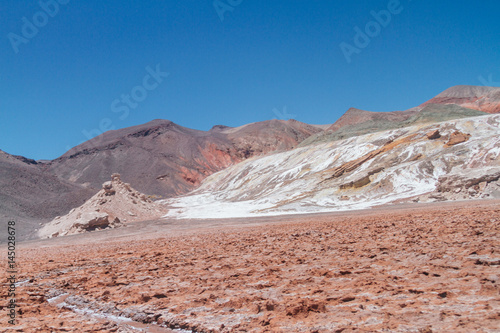 Red hills with steppe rocks and saltpeter in Catamarca, Argentina