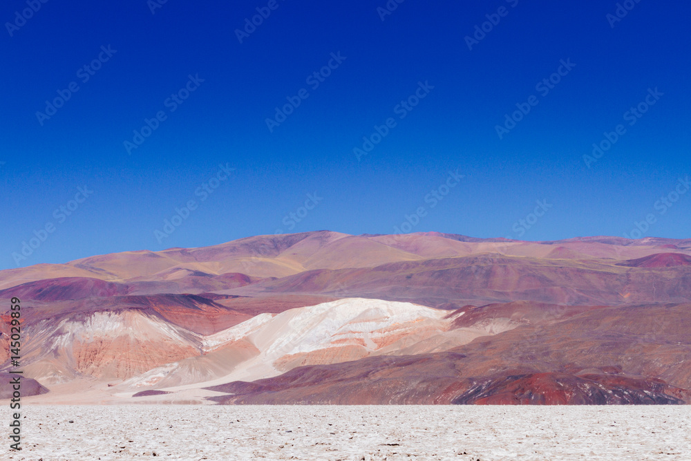 Saline of Antofalla with colorful hills in the Andes in Catamarca, Argentina