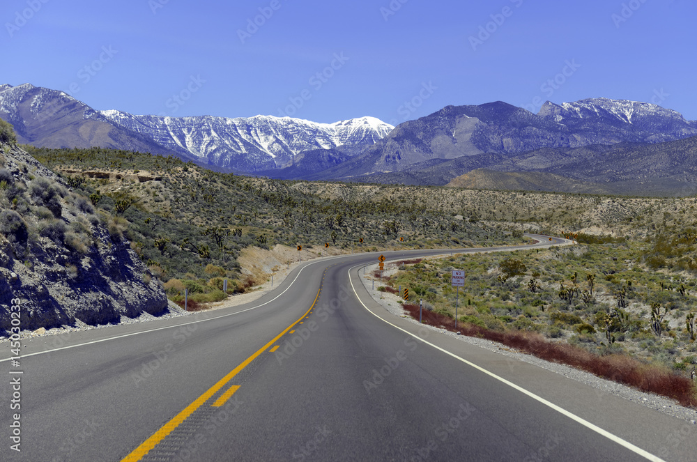 Driving into the Spring Mountains, near Las Vegas Nevada