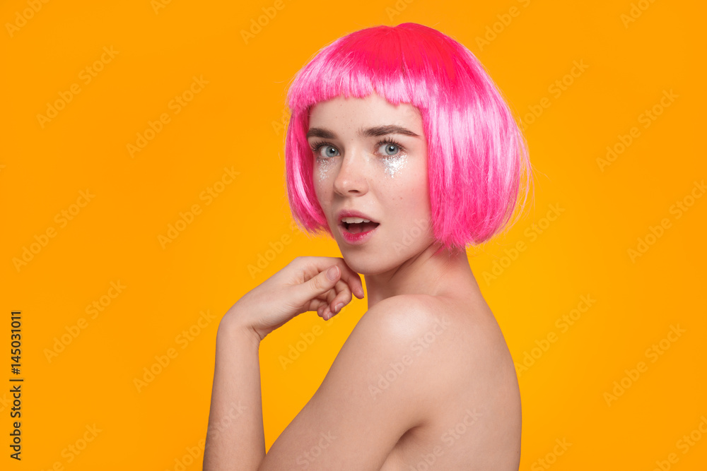 Lovely girl in pink wig posing Lovely girl in pink wig posing