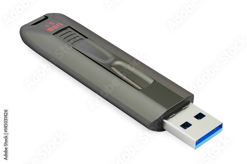 black USB flash drive 3.1, 3D rendering