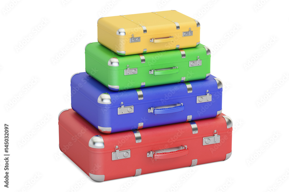 Stack of colorful travel suitcases, 3D rendering Stack of colorful travel suitcases, 3D rendering