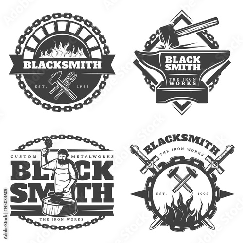 Monochrome Vintage Blacksmith Emblems Set