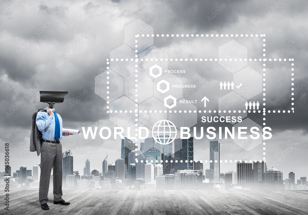 Concept of security and privacy protection with camera headed man