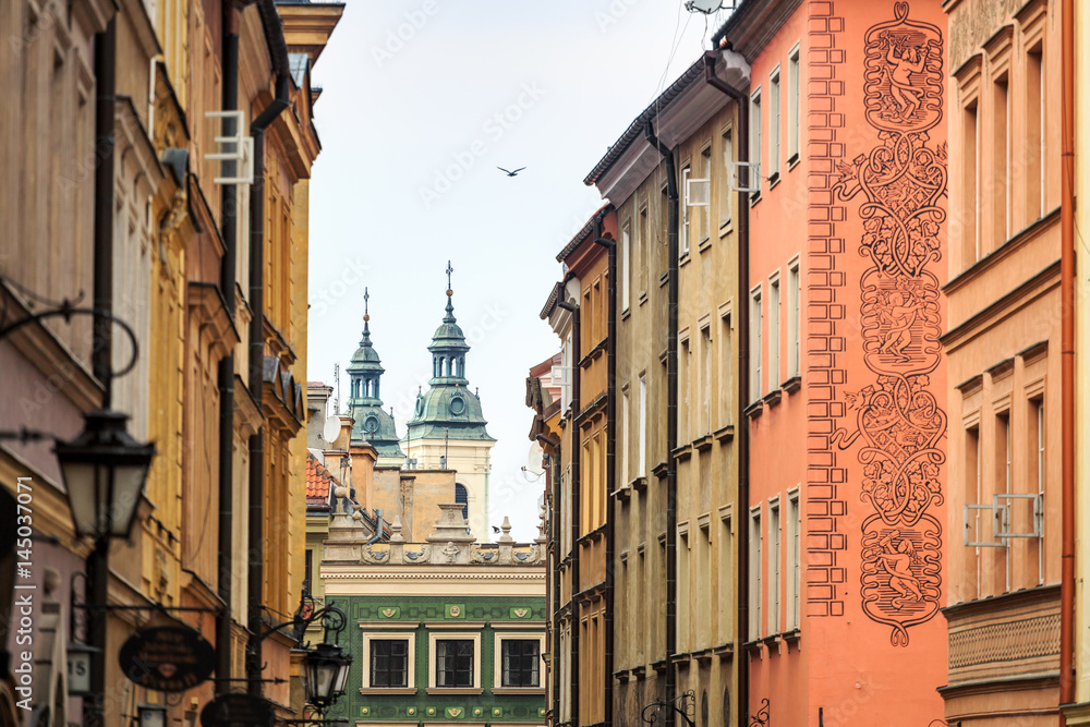 Beautiful colorful tenements in the city center of Warsaw, Poland