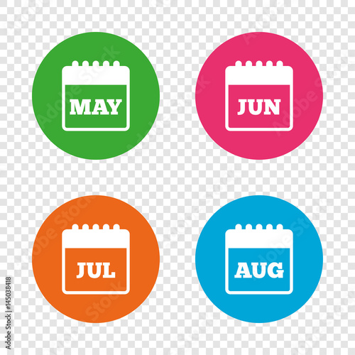 Calendar. May, June, July and August.