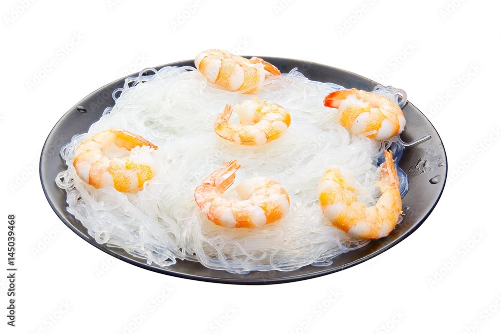 Delicious hot noodles on plate on White background Delicious hot noodles on plate on White background