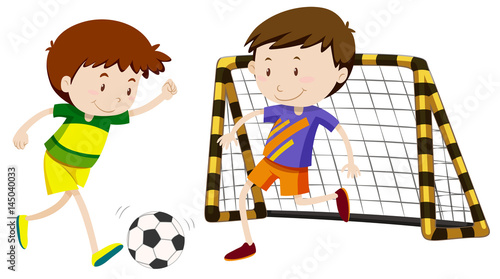 Two boys playing football