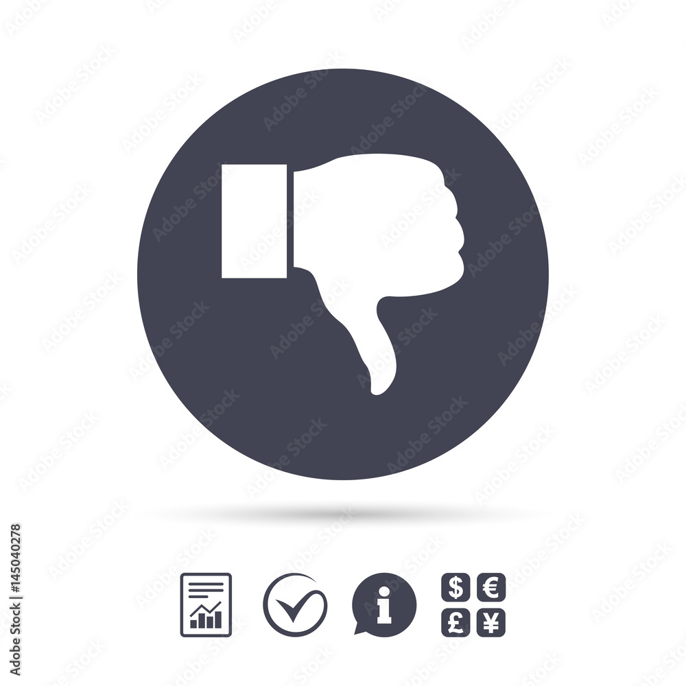 Dislike sign icon. Hand finger down symbol. Dislike sign icon. Hand finger down symbol.