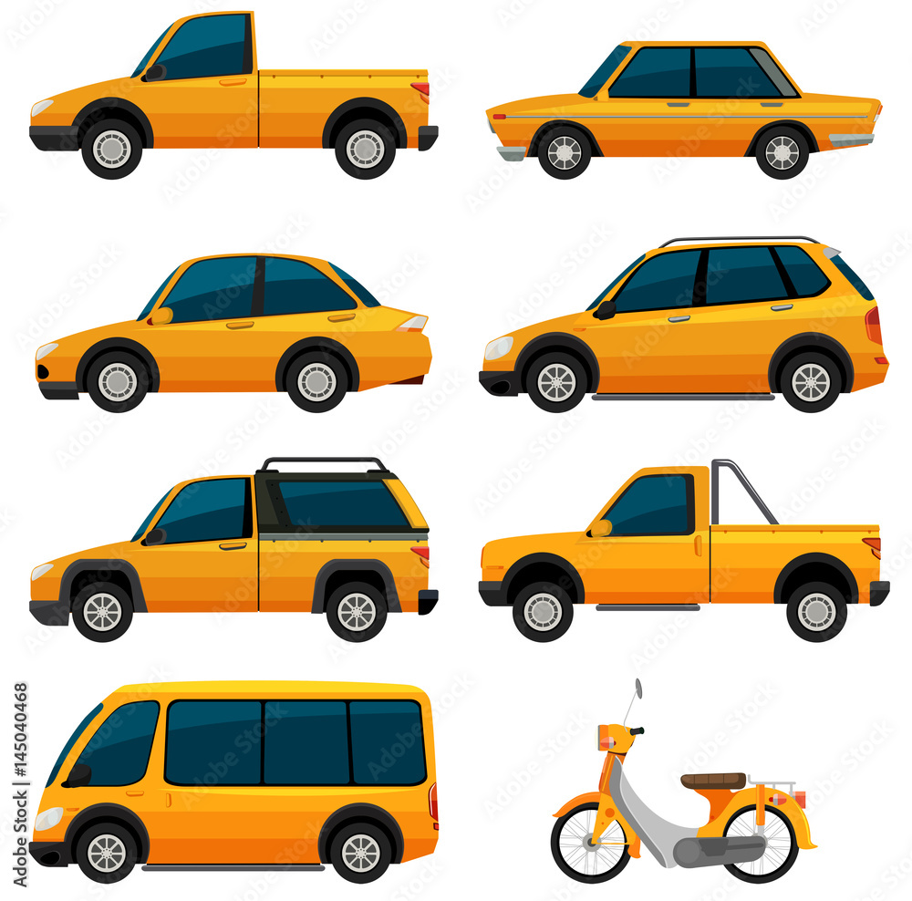 Different kinds of transportation in yellow