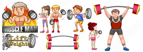 People exercise with lifting weights