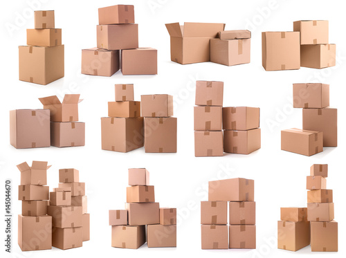 Cardboard boxes on white background photo