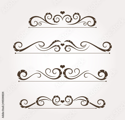Set of four floral valentine's day design elements and page decoration. Vector illustration