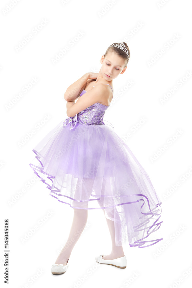 Naklejka premium Cute little dancer on white background