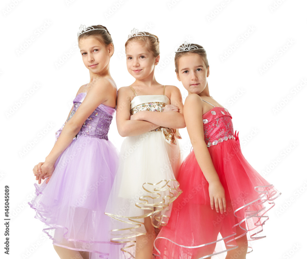 Obraz premium Cute little dancers on white background