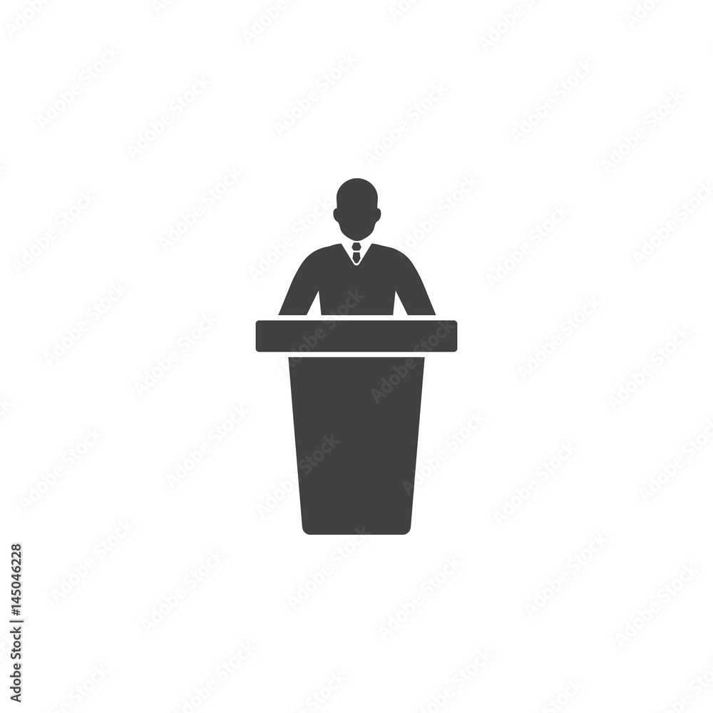 speaker black icon. orator speaking from tribune vector illustration speaker black icon. orator speaking from tribune vector illustration