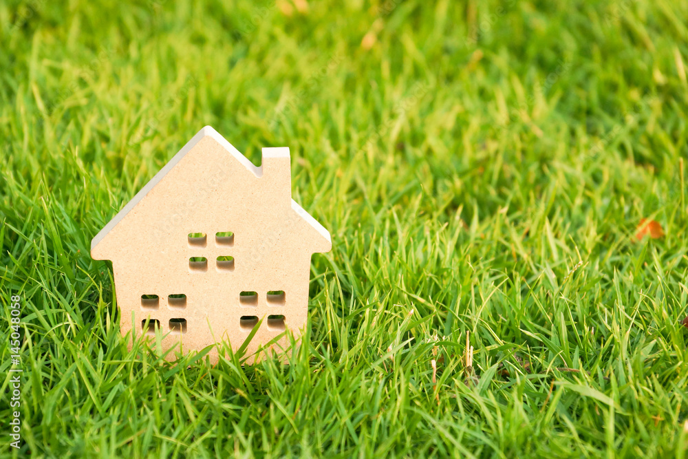 Wooden house on green grass / Eco house Wooden house on green grass / Eco house