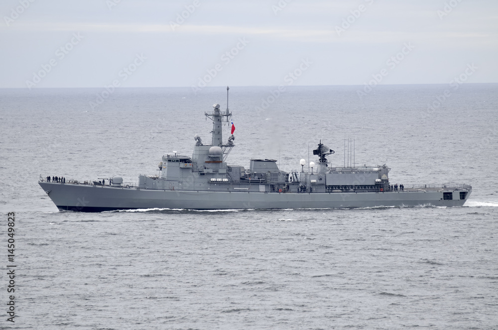 Chilean Frigate on the Sea