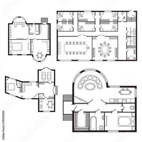 Modern office architectural plan interior furniture and construction design drawing project