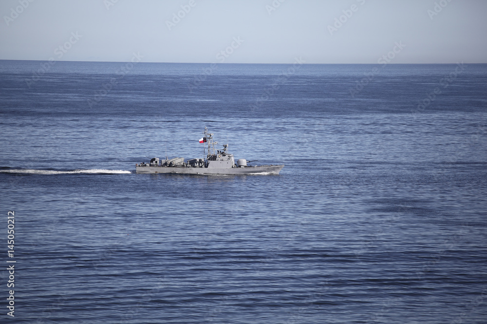 Naklejka premium Chilean Frigate on the Sea