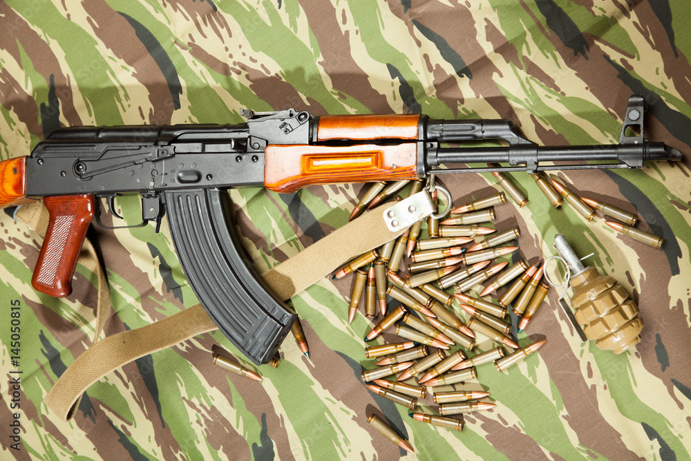 Military ammunition box with a number is AK 47 and grenades. AK47 ammo