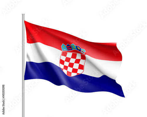 National flag of Croatia republic. Patriotic croatian sign in official country colors blue, white and red. Symbol of Sounhern European state. Vector icon illustration