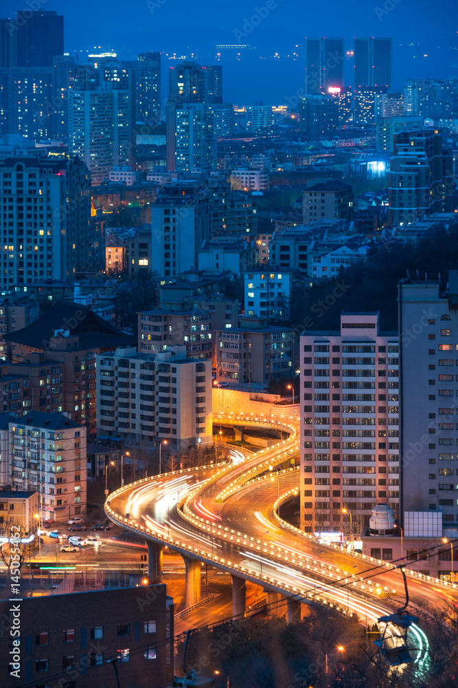 High Angle View Of Cityscape Lit Up At Night in China. High Angle View Of Cityscape Lit Up At Night in China.