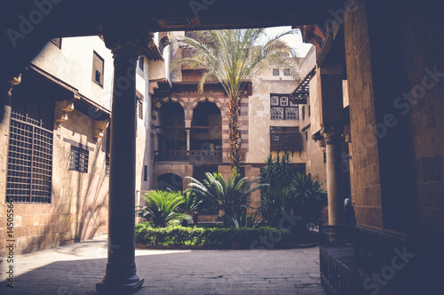 cairo, egypt, april 15, 2017: view of garden with old building at bayt al-suhaymi