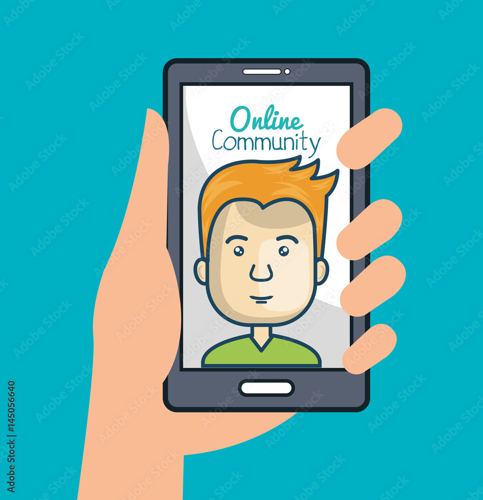 community online with hand holdign smartphone vector illustration eps 10 community online with hand holdign smartphone vector illustration eps 10